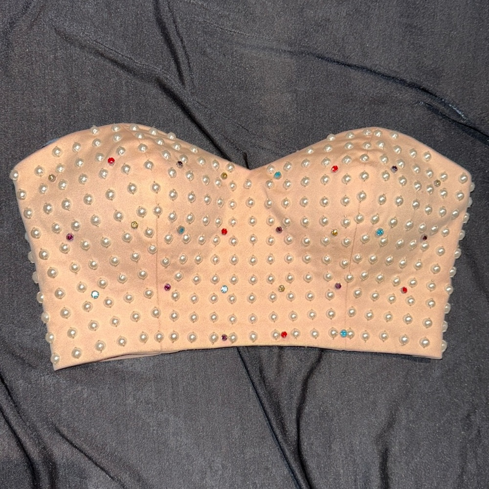 New Guess Marciano Selena Pearl Rhinestone Embellished Bustier Corset S M